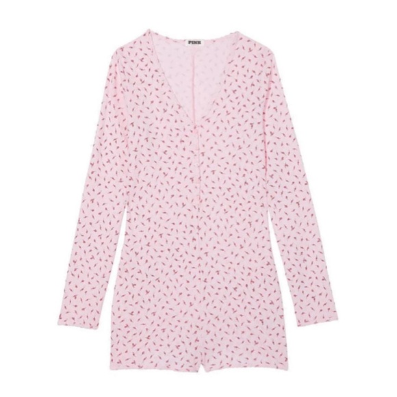 PINK Victoria's Secret Other - Victoria's Secret PINK Cotton Heart Pointelle Romper One Piece Pajama Size Large